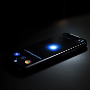 Smartphone glowing in darkness.