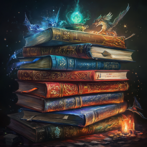 Magical books with creatures.