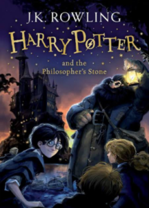 Harry Potter book cover with characters.