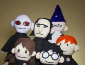 Harry Potter plush characters.