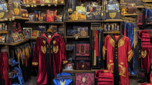 Colorful wizard merchandise display.