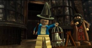 LEGO wizard holding cage.