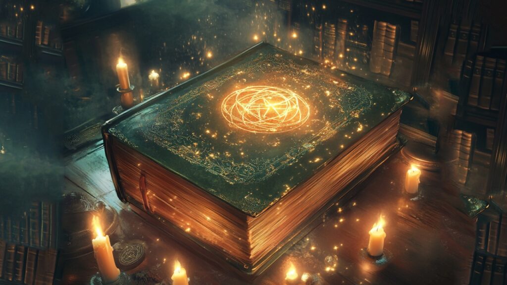 Enchanted book with candles.