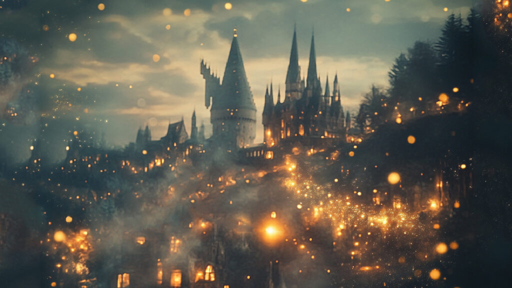 Hogwarts glowing at night