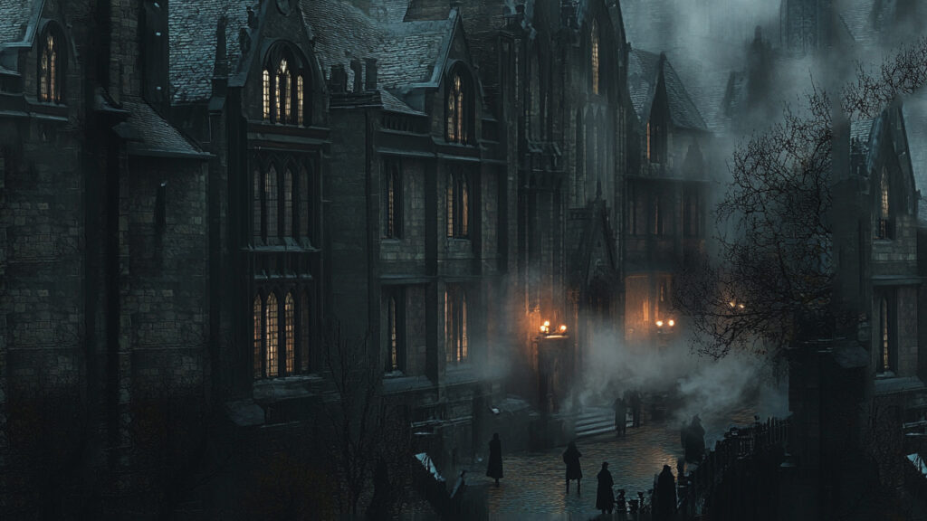 Dark, smoky medieval castle.