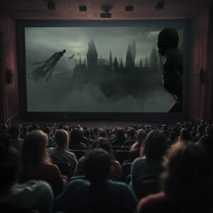 Audience watching fantasy movie.