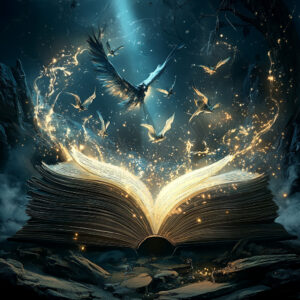 Magical book with birds.