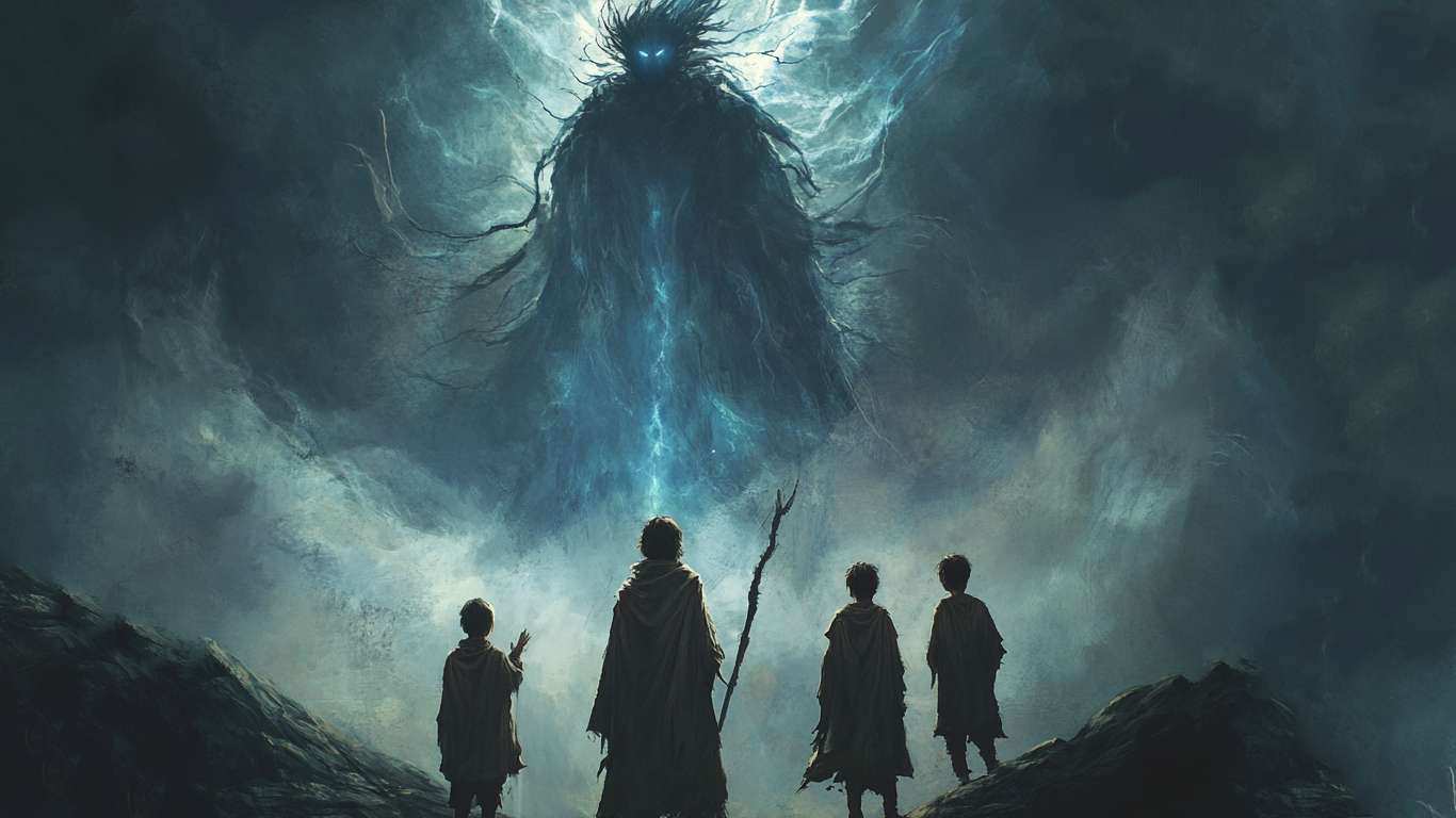 Heroes facing dark entity.