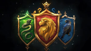 Three magical house crests.