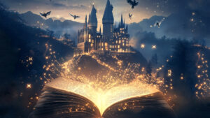 Magical book and castle.