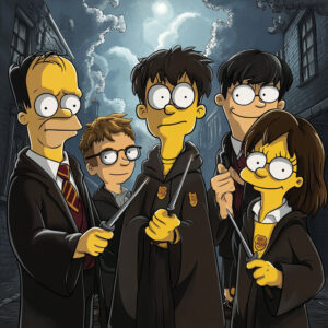 Cartoon wizards holding wands