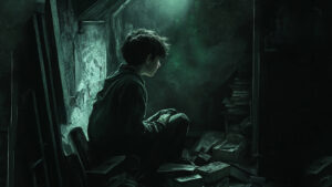 Boy sitting in darkness