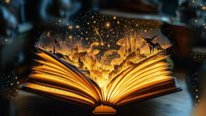 Magical storybook glowing open