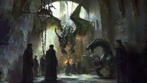 Dark chamber with dragons.