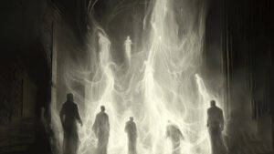 Mysterious ghostly figures rising