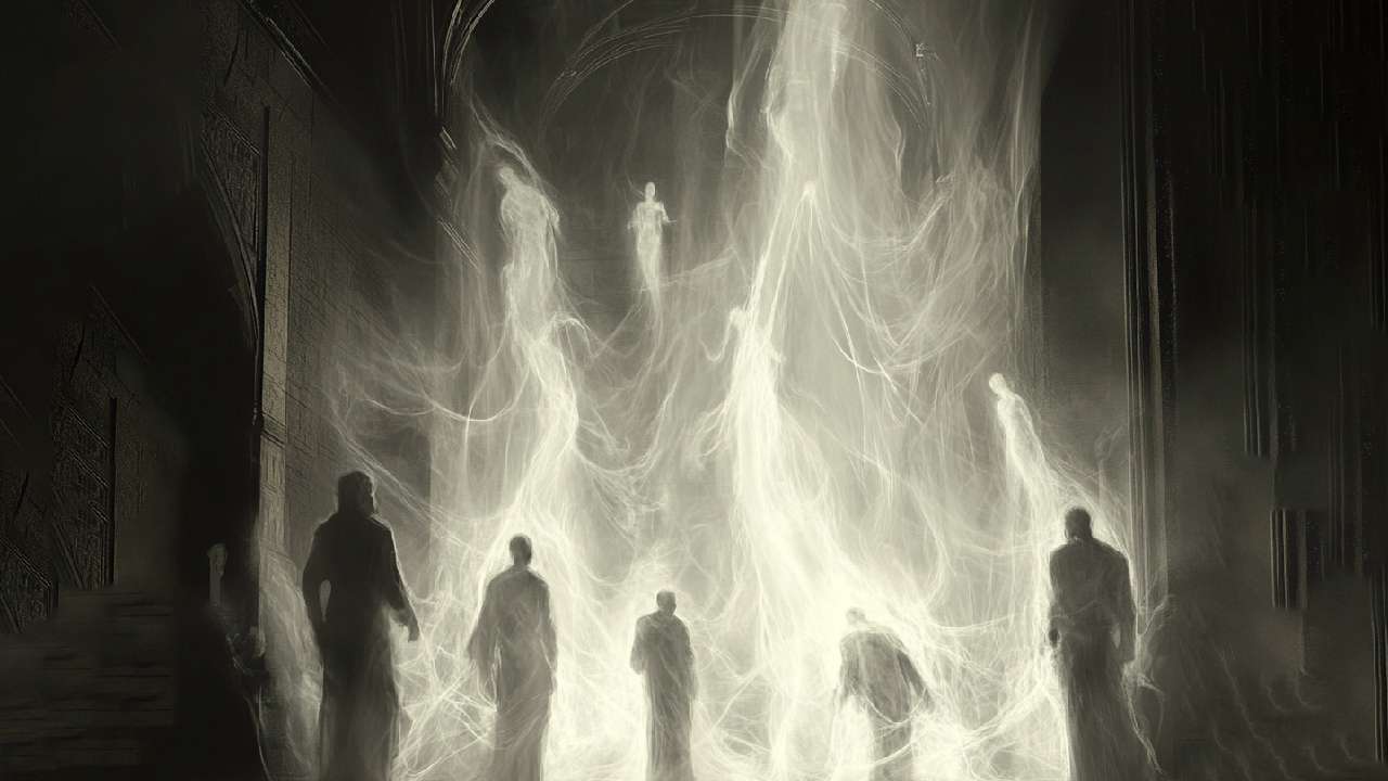 Mysterious ghostly figures rising