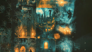 Magical castle fantasy collage