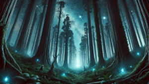 Glowing orbs in enchanted forest