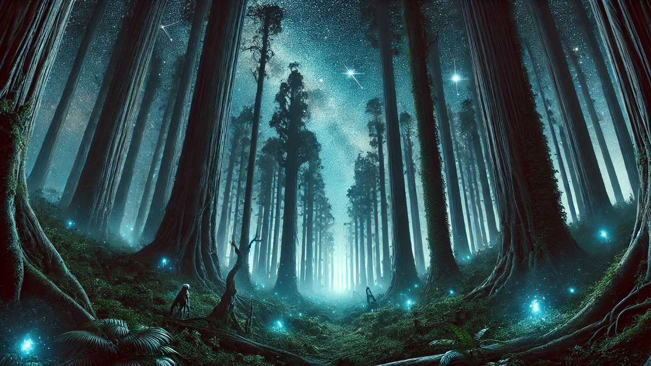 Glowing orbs in enchanted forest