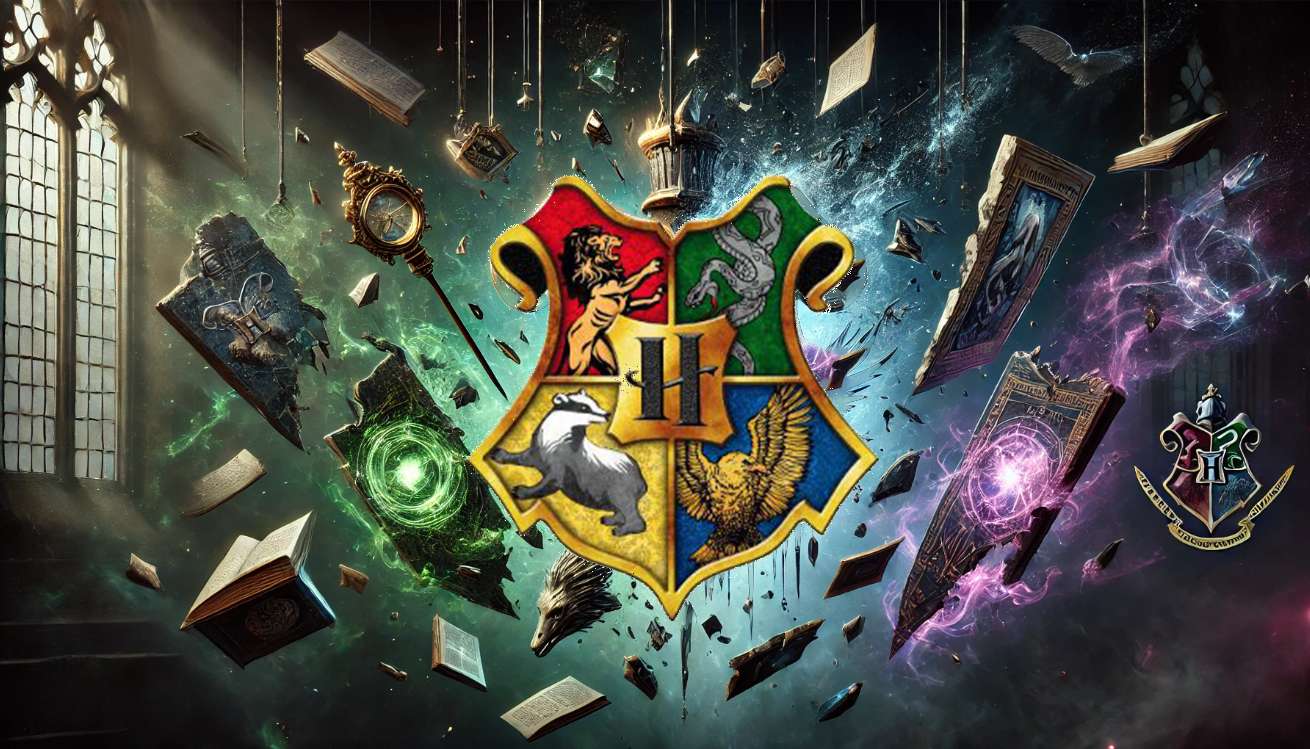 Hogwarts crest with magical elements