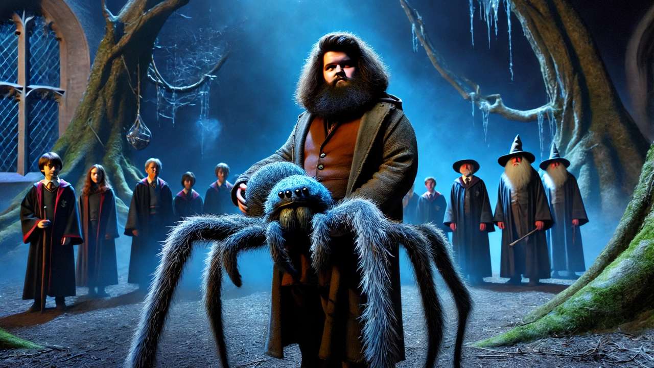 Giant spider with wizard crowd.