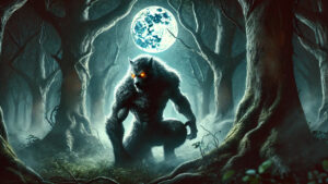 Werewolf howling under full moon.