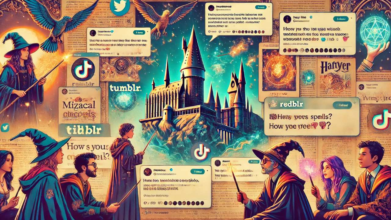Wizards interacting with magical social media