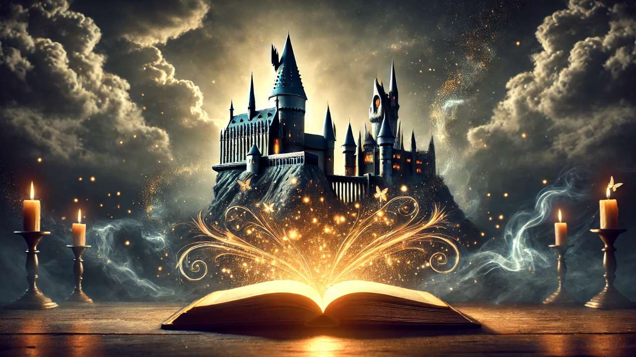 Magical castle emerging from book
