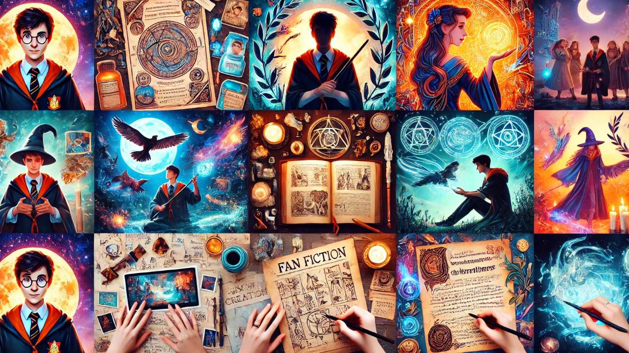 Magical collage with wizard theme