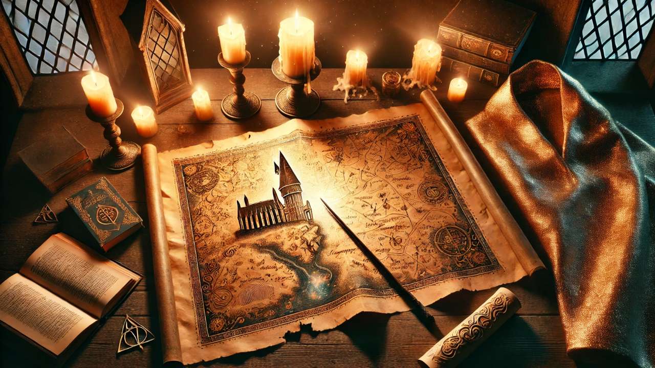 Magical map with candles glowing