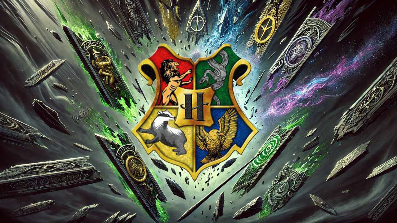 Magical crest with swirling elements.