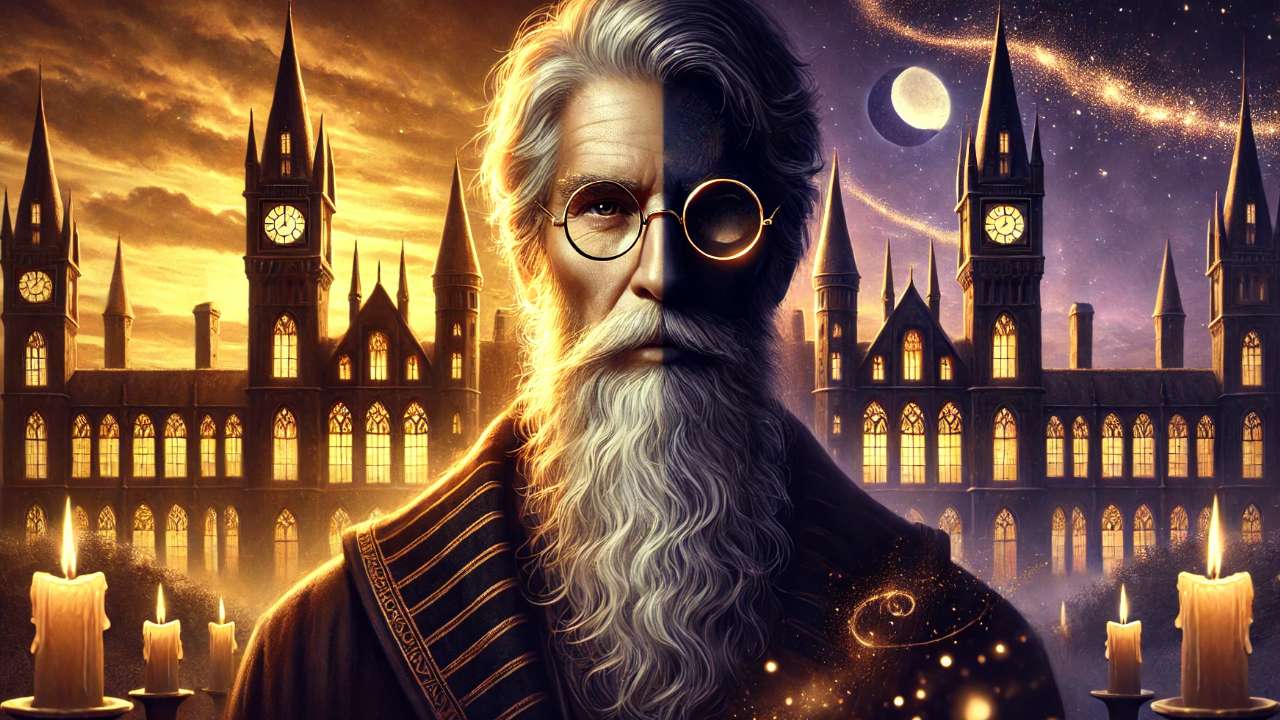 Wizard with monocle at Hogwarts. 