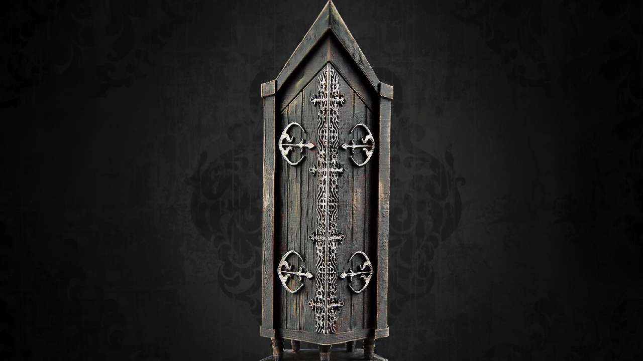 Mysterious ancient wooden door design.