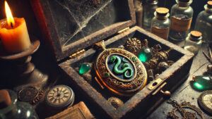 Ancient locket with snake emblem. 