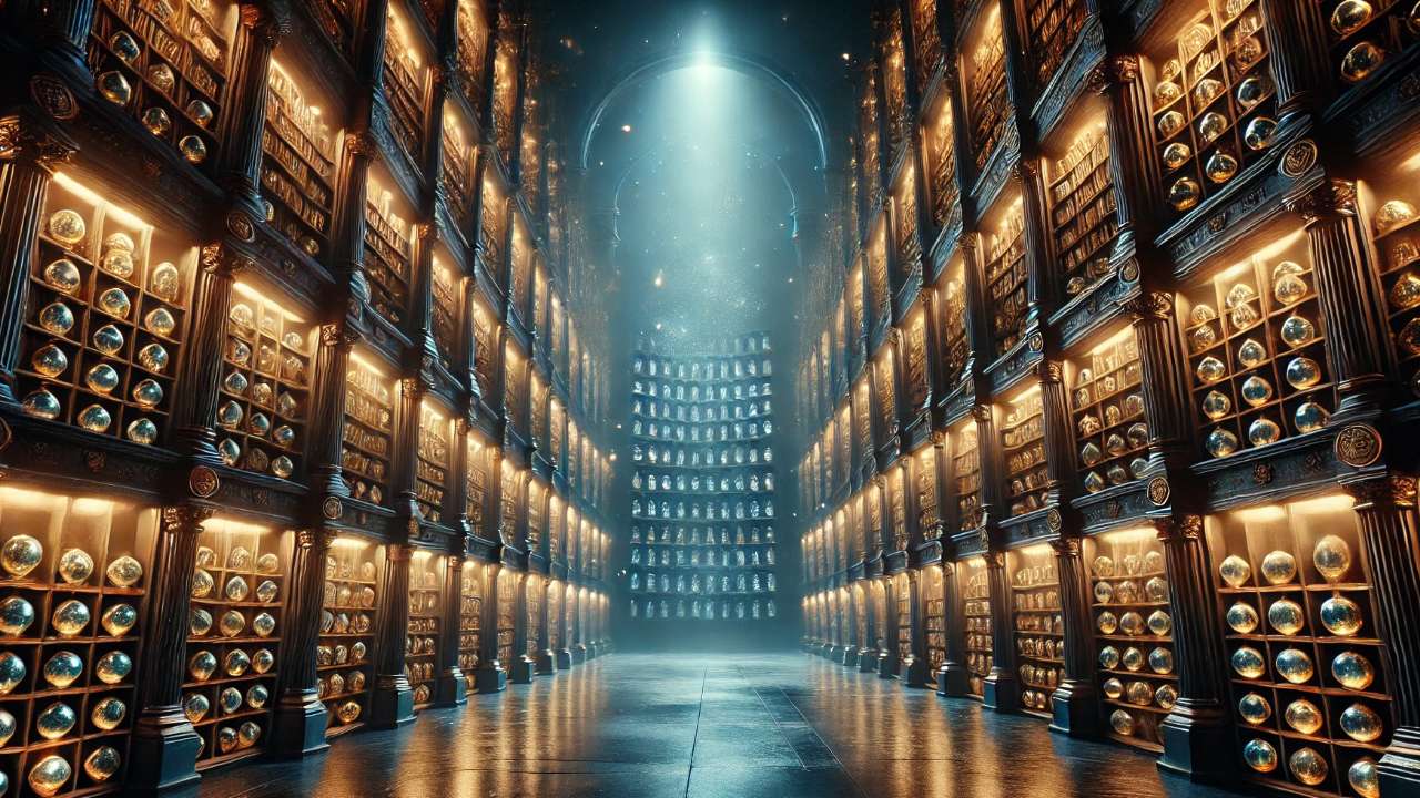 Mystical glowing orb storage room.