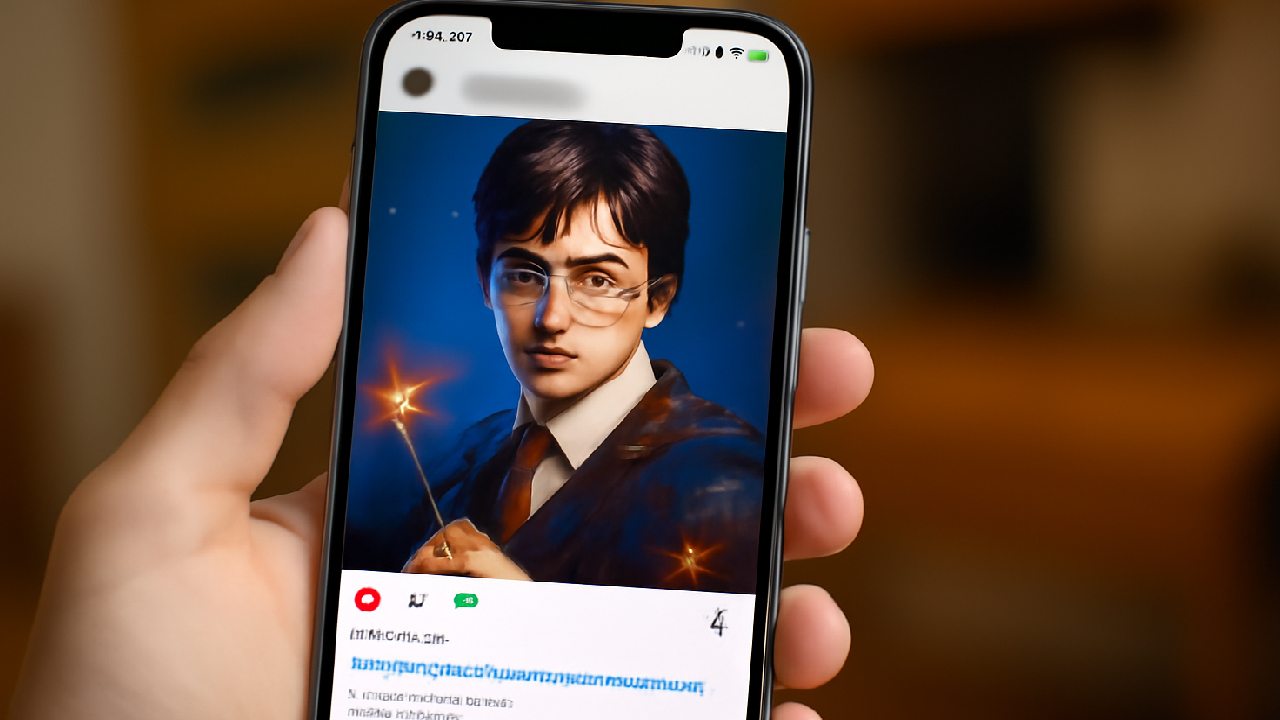 close-up of a person holding a smartphone displaying Harry Potter fan art of Harry, Hermione, and Ron, with over 10,000 likes and relevant hashtags on Instagram. close-up of a person holding a smartphone displaying Harry Potter fan art of Harry, Hermione, and Ron, with over 10,000 likes and relevant hashtags on Instagram. close-up of a person holding a smartphone displaying Harry Potter fan art of Harry, Hermione, and Ron, with over 10,000 likes and relevant hashtags on Instagram. 