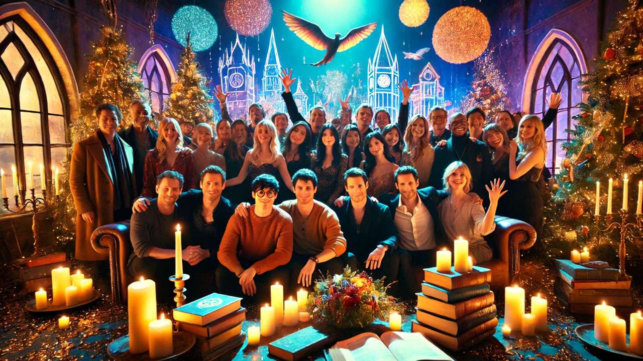 Harry Potter cast reunion during the 20th anniversary special, with fans celebrating and actors revisiting iconic roles.