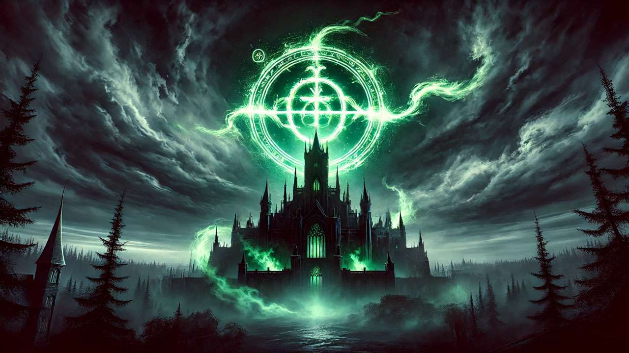 The Dark Mark appearing in the sky over Hogwarts in Harry Potter