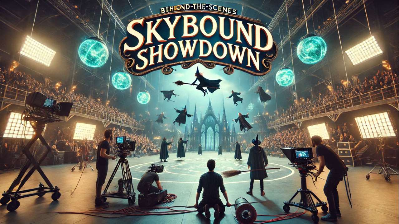 Harry Potter Quidditch match with flying broomsticks and CGI effects.