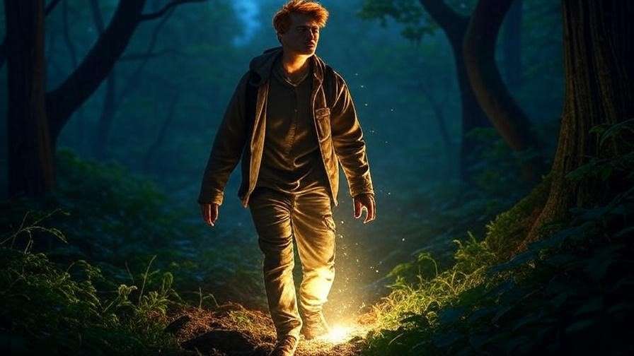 Ron returning to Horcrux hunt from glowing light in forest.