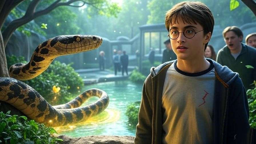 Harry Potter infant vanishing zoo glass, revealing a snake with magical aura. 