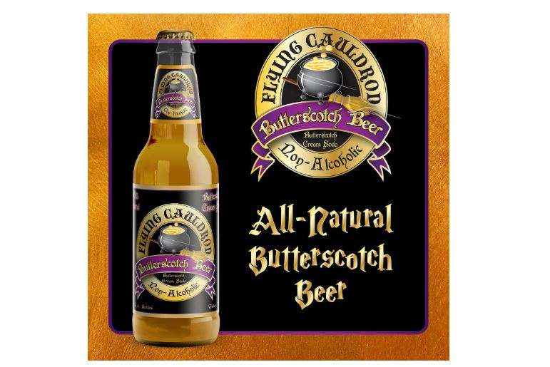Flying Cauldron Butterscotch Beer, 12 Fl Oz (Pack of 4), Vanilla Cream Soda Brew, All- Natural, Non-Alcoholic and Caffeine free.