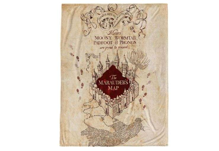 Warner Bros. Harry Potter Marauders Map Throw Blanket - Measures 50 x 70 inches - Fade Resistant Super Soft Fleece Bedding (Official Harry Potter Product)