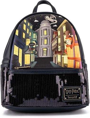 This bag is an officially licensed Harry Potter product. The Harry Potter Diagon Alley Sequin Mini Backpack is made of vegan leather (polyurethane).
