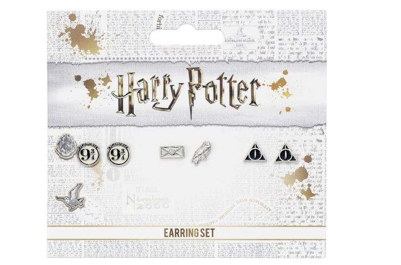  Official Harry Potter Stud Earring Set including Platform 9 3/4, Hedwig & Letter, and the Deathly Hallows earrings WE0107