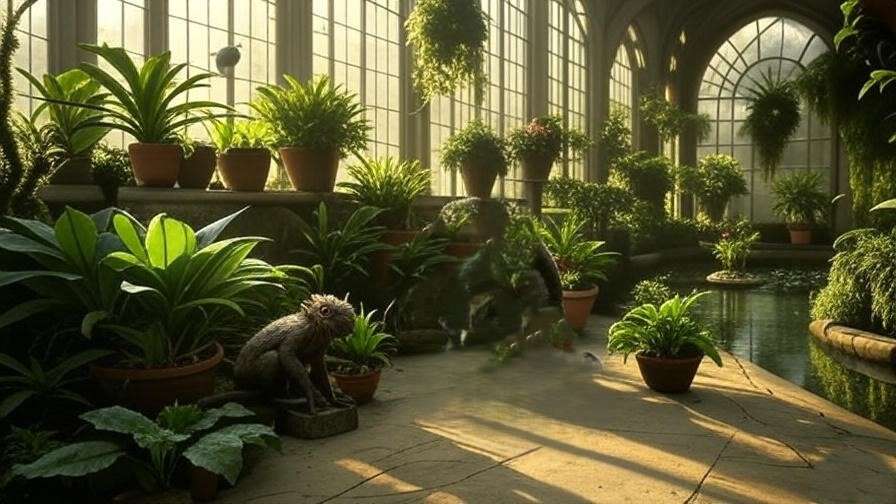 A row of potted Mandrake plants with humanoid roots in a sunlit Hogwarts greenhouse, showcasing their magical and eerie appearance.
