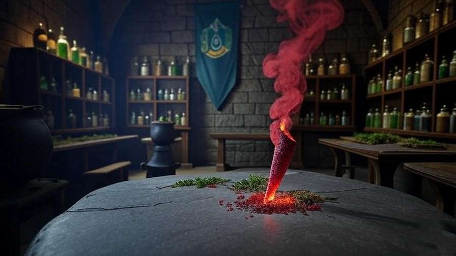 Potions classroom scene with burning dragon blood incense, evoking the magical symbolism of dragons in the Harry Potter universe.