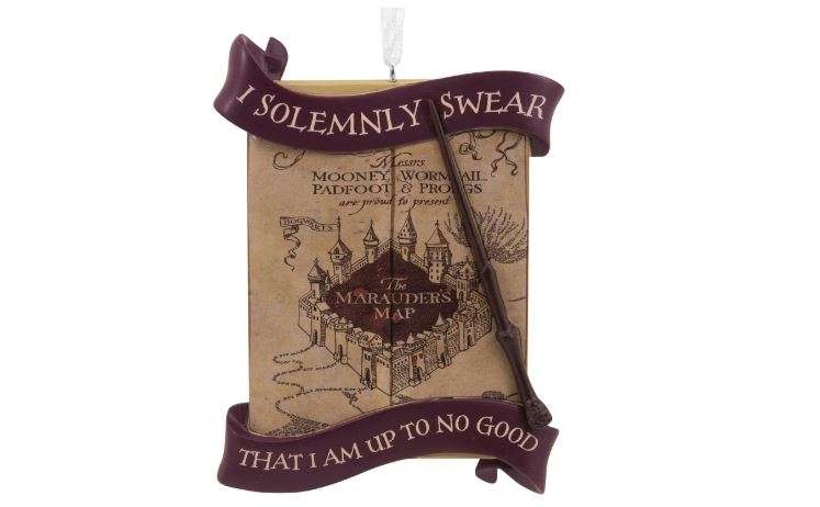 Proudly proclaim your mischievous tendencies with this Marauder's Map Christmas ornament. The Harry Potter decoration features the map, a wand and the iconic quote that activated the wizard's tool.