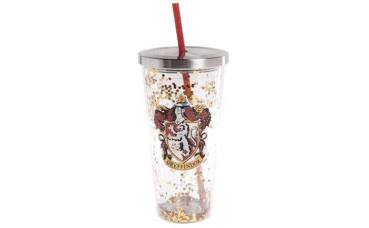 Spoontiques - Harry Potter Tumbler - Gryffindor Glitter Cup with Straw - 20 oz - Acrylic - Red
