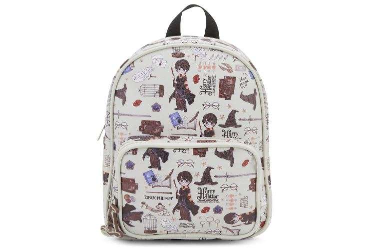 Harry Potter Wizarding World Magic Mini Purse Backpack with Hogwarts Allover Icon Print, 10.5 Inches, Adjustable Straps, Faux Leather
